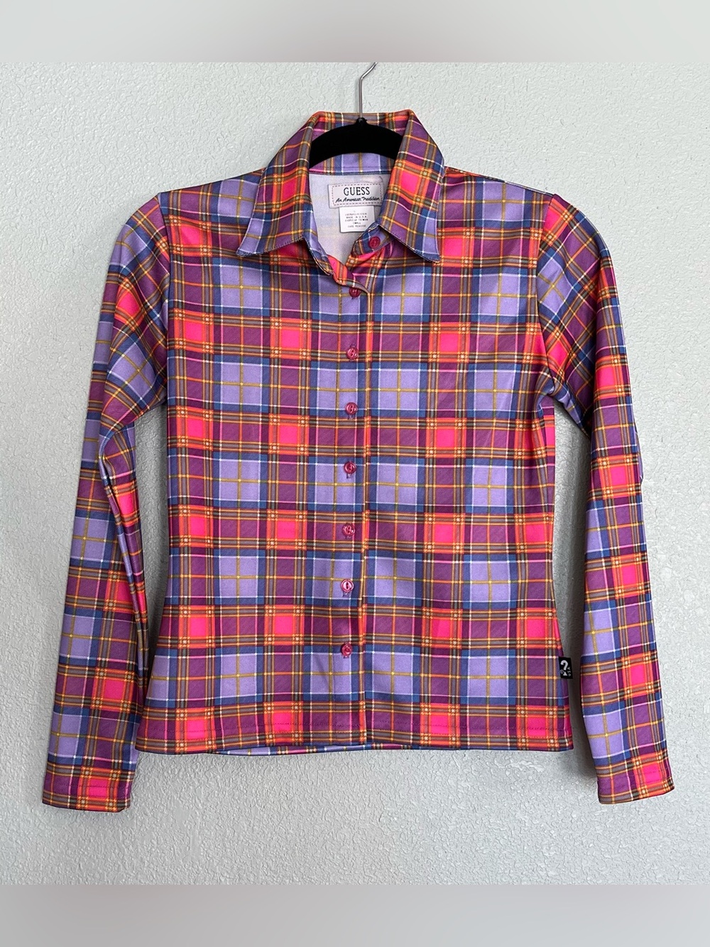 Vintage GUESS Womens Long Sleeve Button Up Plaid Shirt Size Small Made In USA